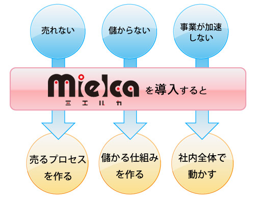 mielca（ミエルカ）を導入すると、売れる仕組みを作り、社内全体で動かせるようになります